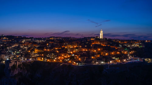 Panoramic view of the town of matera, italy, at duak