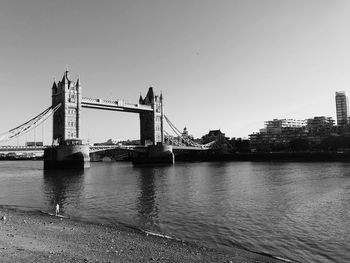 View of suspension bridge over river