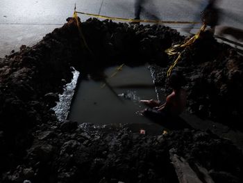 High angle view of man in water