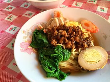 High angle view of breakfast served in plate