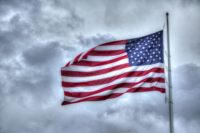 Low angle view of flag against sky