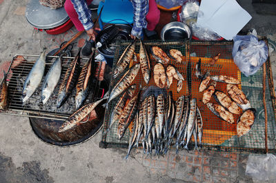 High angle view of fish for sale at market