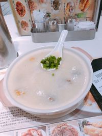 High angle view of food in bowl on table