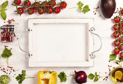 High angle view of fruits on table