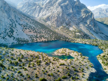 Scenic view of sea and mountains