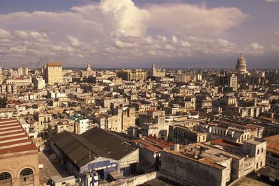 High angle view of townscape against sky