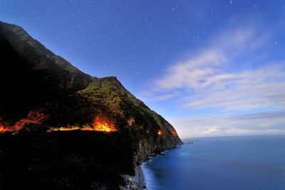 Scenic view of sea against sky at night