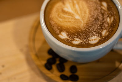 High angle view of coffee on table