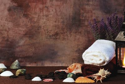 Flowers in basket on table