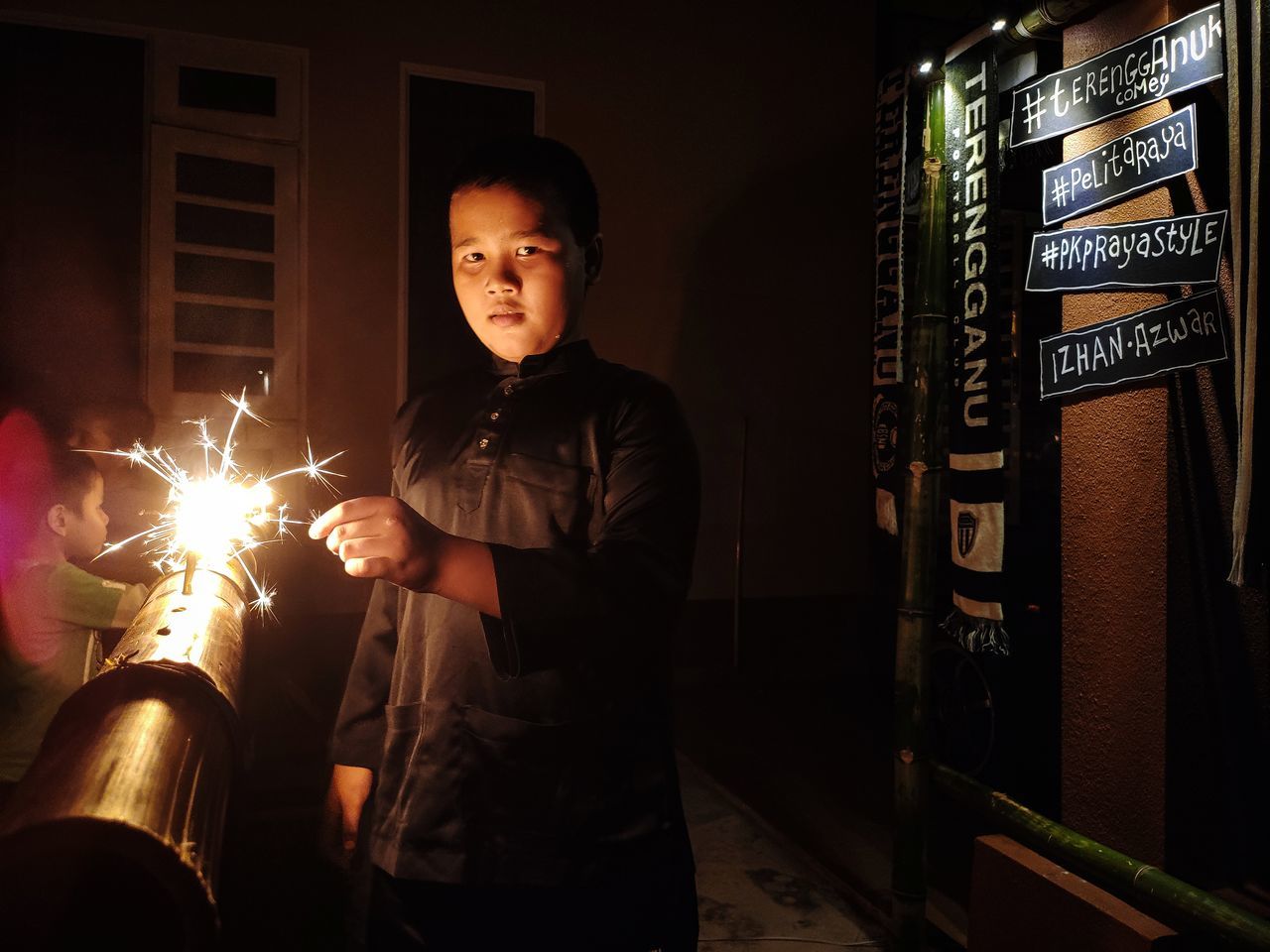 night, one person, men, adult, occupation, darkness, light, indoors, standing, working, communication, protection, illuminated, industry, holding, fireworks, business, skill, technology, security, metal industry