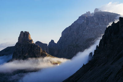 Panoramic view of snowcapped mountains against sky