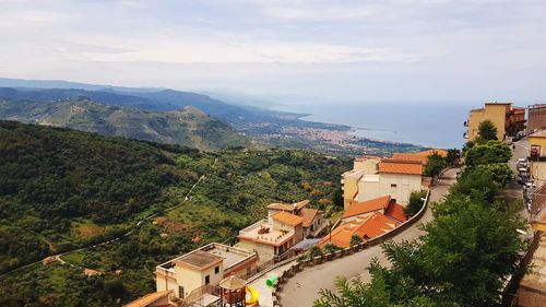 High angle view of townscape against sky