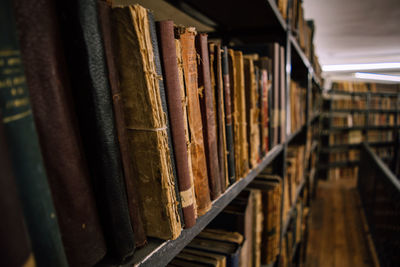 Close-up of books in shelf