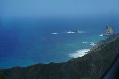 Scenic view of sea against blue sky