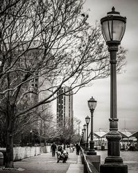 People walking on street at dusk