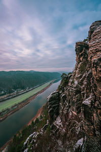 Panoramic view of the elbe and saxon switzerland near rathen, germany.