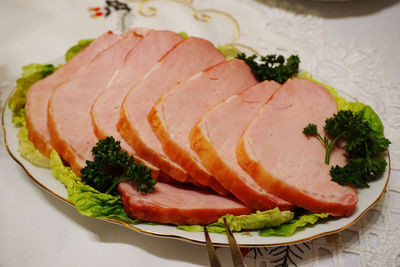 High angle view of breakfast served on table