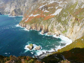 High angle view of rocks on beach