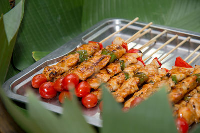 High angle view of seafood in plate on table