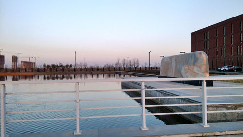 View of built structures against clear sky