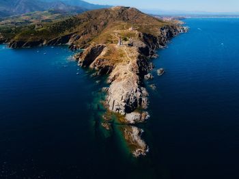 High angle view of sea and mountains