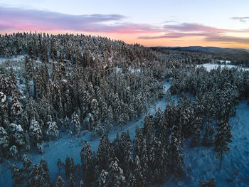 Scenic view of snowcapped mountains during sunset