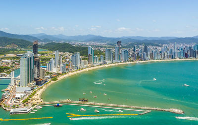 High angle view of city buildings