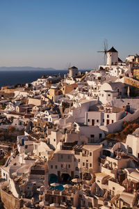 High angle view of townscape against clear sky