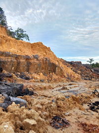 Rock formations on landscape against sky