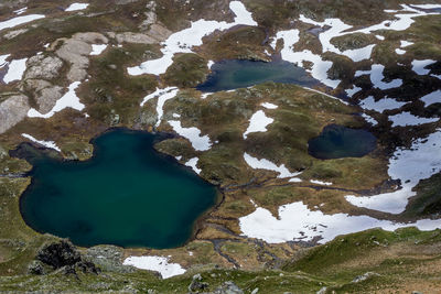 High angle view of snow on mountain