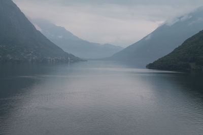 Scenic view of lake and mountains against sky, lake garda