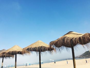 Panoramic view of beach against clear blue sky