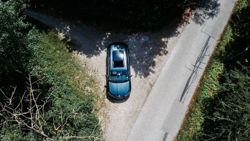 High angle view of vintage car on road