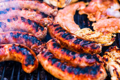 Full frame shot of meat on barbecue