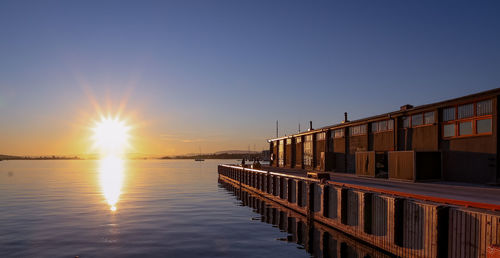 Panoramic view of sea against clear sky during sunset