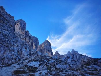 Low angle view of rock formation against sky