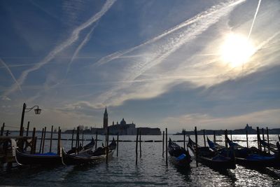 View of boats moored in water