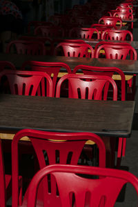 Red chairs in stadium