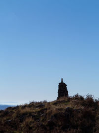 Low angle view of castle against clear blue sky