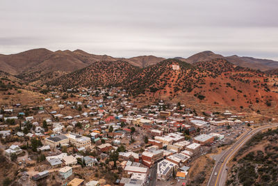 High angle view of townscape against sky, bisbee arizona