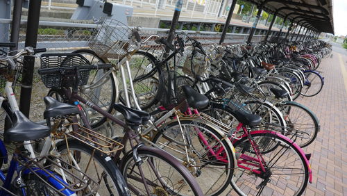 Bicycles parked in parking lot