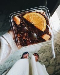 High angle view of dessert on table