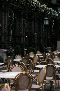 Empty chairs in park