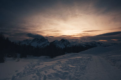 Sunset panorama of of mount civetta in winter conditions