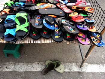 High angle view of shoes on floor