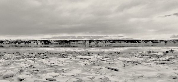 Scenic view of landscape against sky during winter