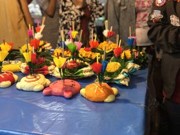 Close-up of flowers on market stall