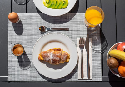 Directly above shot of breakfast served on table