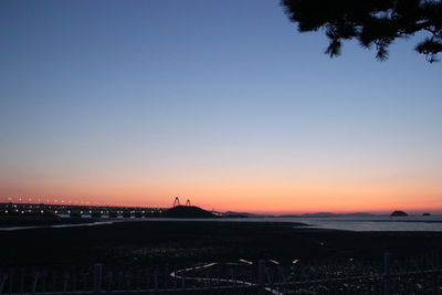 Scenic view of silhouette landscape against clear sky during sunset