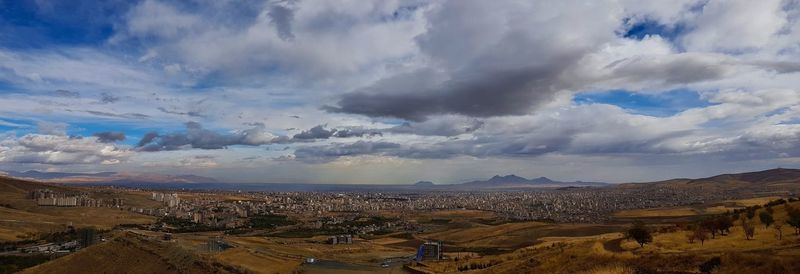 Panoramic view of landscape against cloudy sky